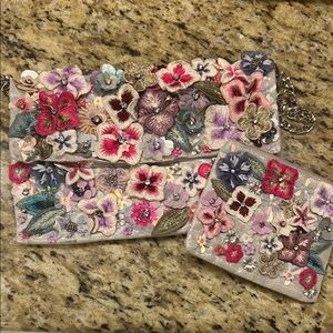 Floral Embellished Clutch and Wallet Set